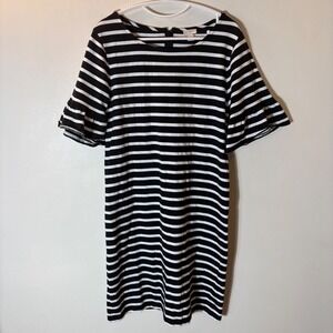 J. Crew Black White Striped Ruffle Bell Sleeve Cotton Shift Dress Size Medium